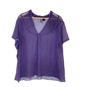 Venezia Pullover Sheer V-Neck Top Womens size 18/20 Short Sleeves Plum Purple